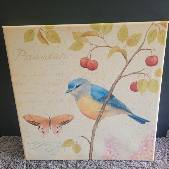 Birds& Butterfly Canvas Wall Art - Four 12" x 12" Canvas Wall Tiles - Picture 3 of 8